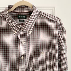 Orvis Country Twill Classic Fit Checkered Plaid Long Sleeve Button Down Shirt